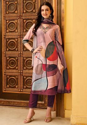 Multicolor Printed Rayon Straight Kurta Set