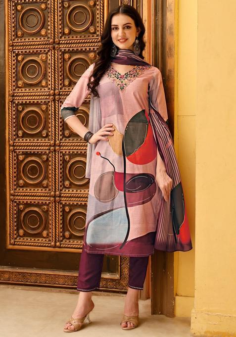 Multicolor Embroidery Rayon Kurta Set