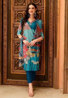 Multicolor Printed Rayon Straight Kurta Set