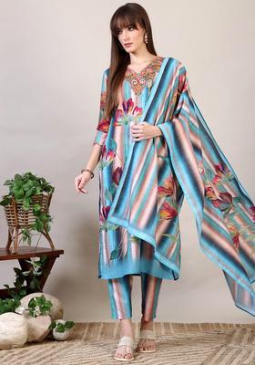 Multicolor Embroidery Cotton Kurta Set