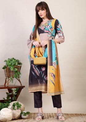 Multicolor Embroidery Cotton Kurta Set