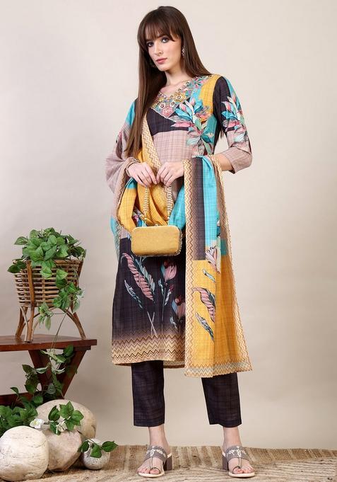 Multicolor Embroidery Cotton Kurta Set