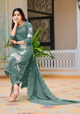 Green Embroidery Chanderi Kurta Set
