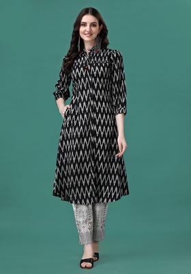 Multicolor Printed Rayon A Line Kurta Set