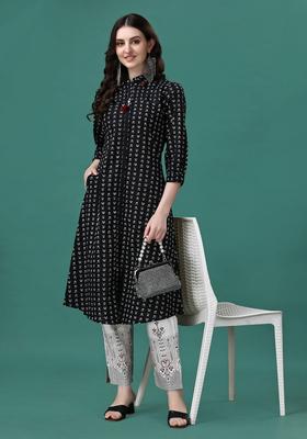 Multicolor Printed Rayon A Line Kurta Set