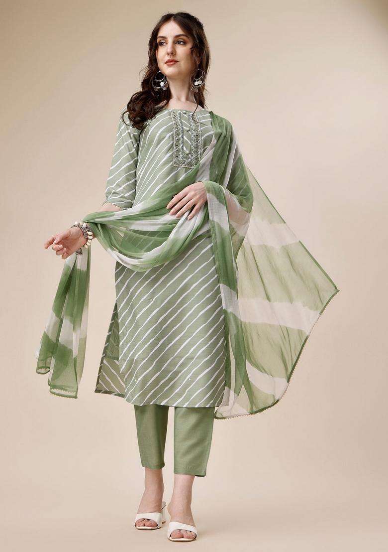Multicolor Striped Rayon Straight Kurta Set - Indya