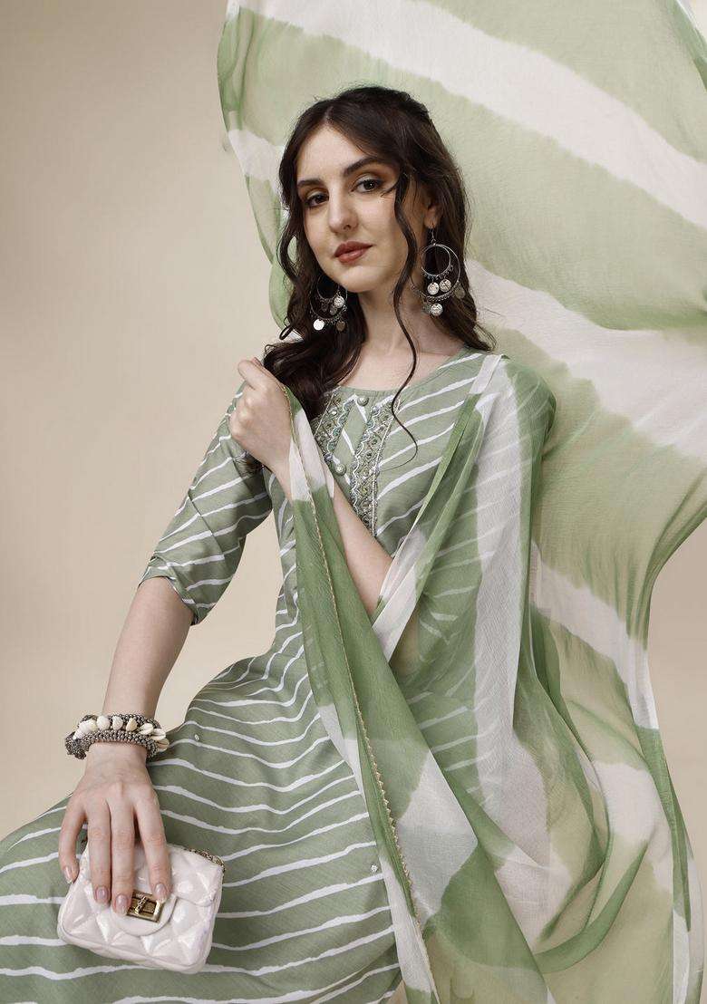 Multicolor Striped Rayon Straight Kurta Set - Indya