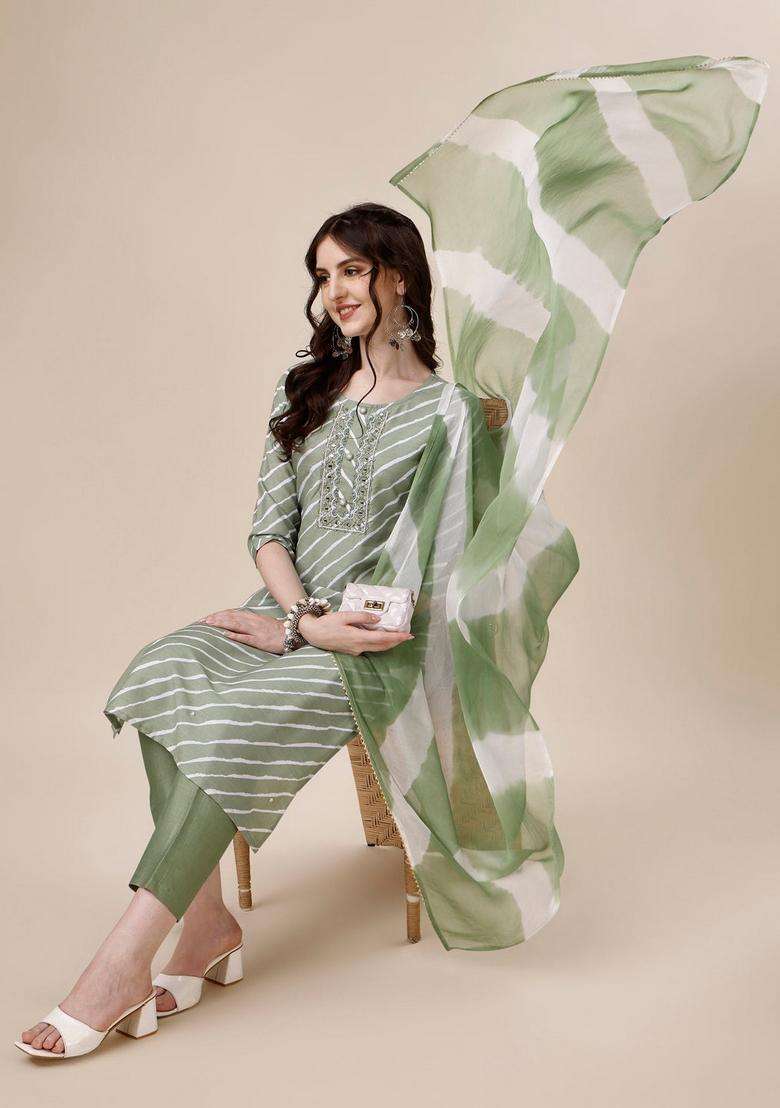 Multicolor Striped Rayon Straight Kurta Set - Indya