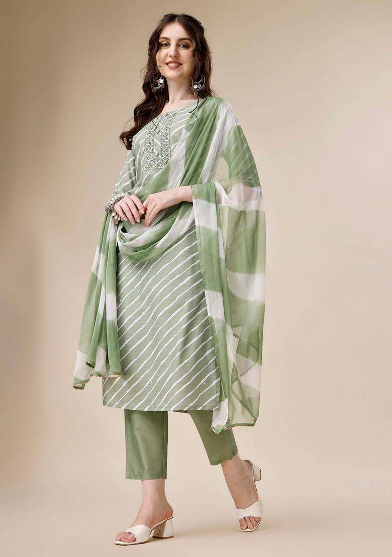 Multicolor Striped Rayon Straight Kurta Set - Indya