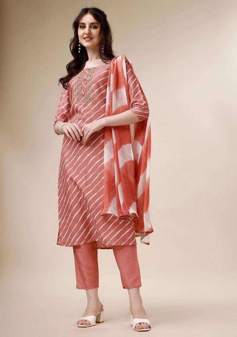 Multicolor Striped Rayon Straight Kurta Set - Indya