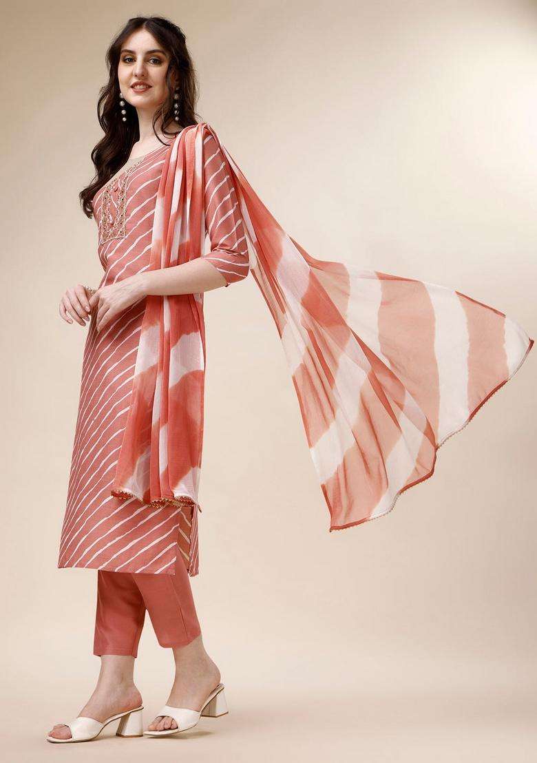Multicolor Striped Rayon Straight Kurta Set - Indya