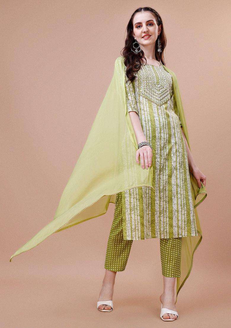 Multicolor Bandhani Rayon Straight Kurta Set - Indya