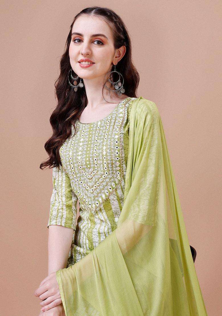 Multicolor Bandhani Rayon Straight Kurta Set - Indya