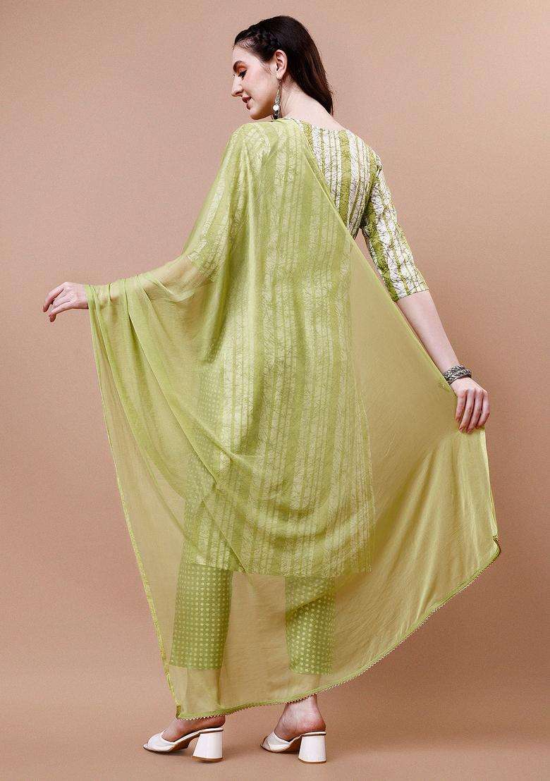 Multicolor Bandhani Rayon Straight Kurta Set - Indya