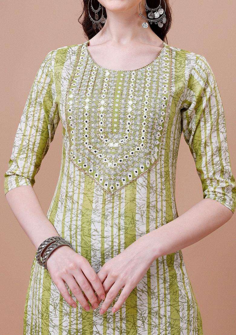 Multicolor Bandhani Rayon Straight Kurta Set - Indya