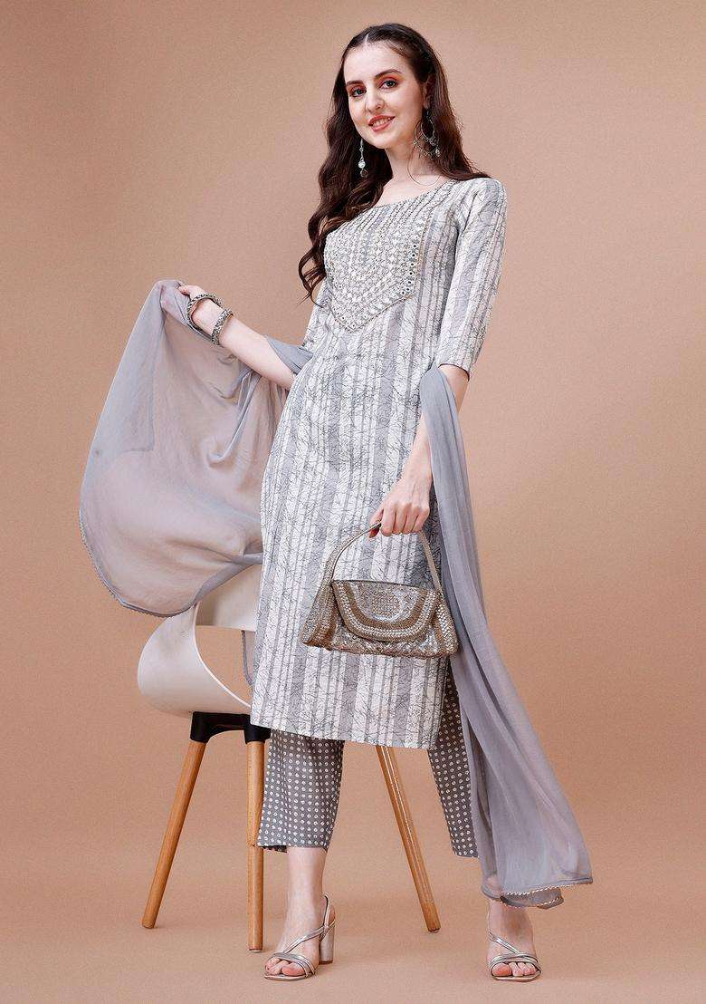 Multicolor Printed Rayon Straight Kurta Set - Indya