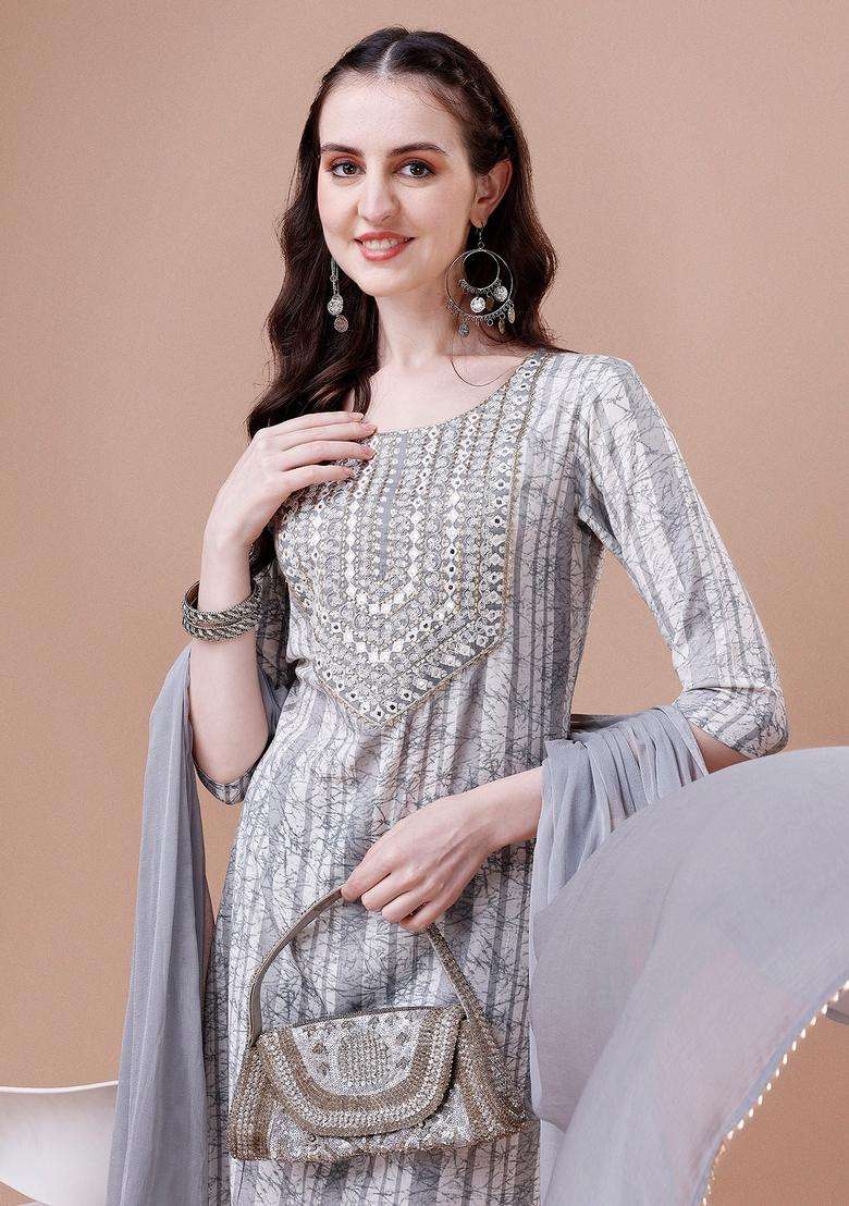 Multicolor Printed Rayon Straight Kurta Set - Indya