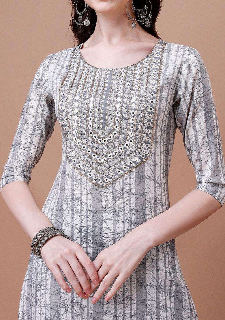 Multicolor Printed Rayon Straight Kurta Set - Indya