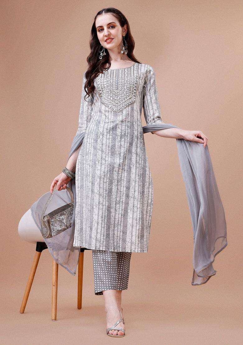 Multicolor Printed Rayon Straight Kurta Set - Indya