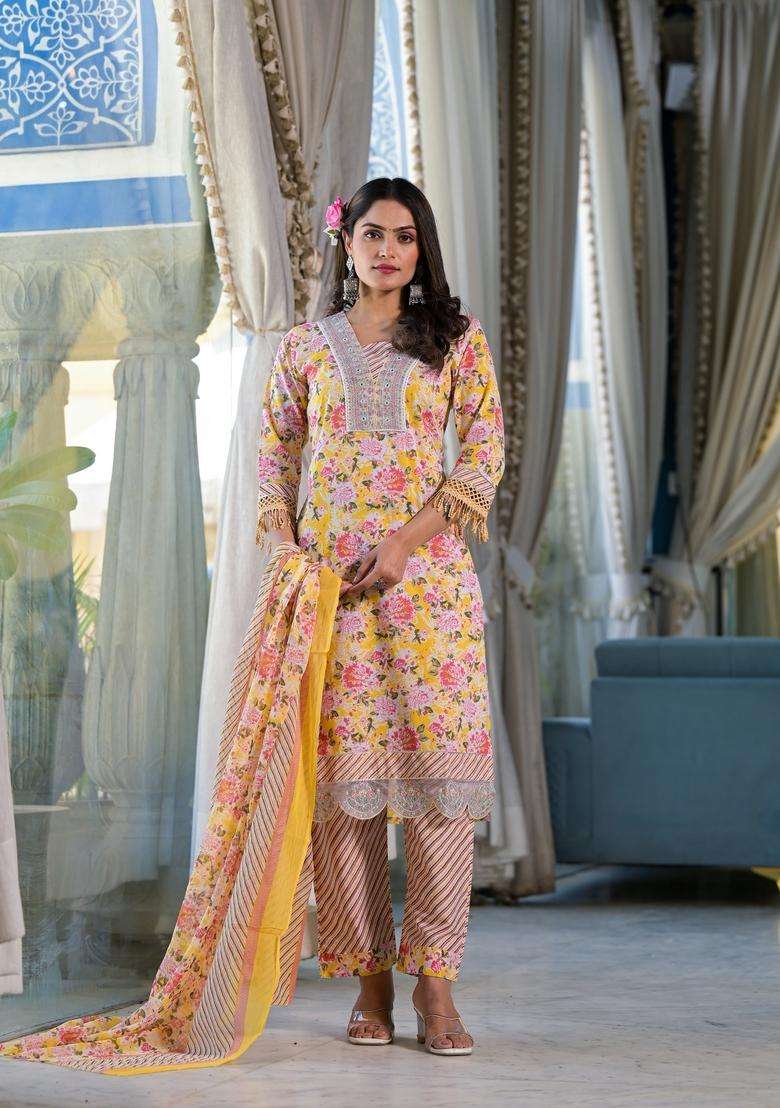 Multicolor Embroidered Rayon Straight Kurta Set - Indya
