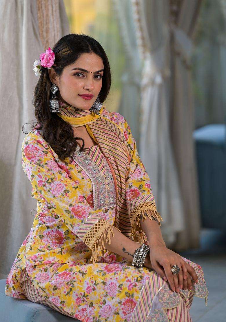 Multicolor Embroidered Rayon Straight Kurta Set - Indya