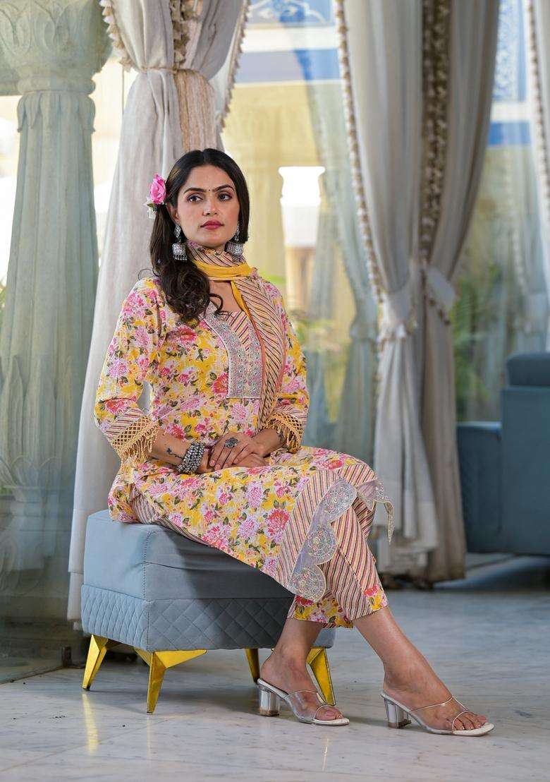 Multicolor Embroidered Rayon Straight Kurta Set - Indya