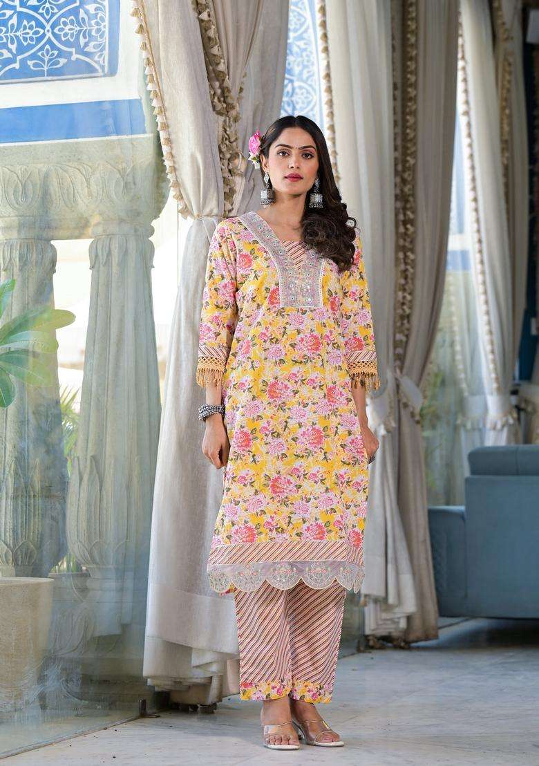 Multicolor Embroidered Rayon Straight Kurta Set - Indya