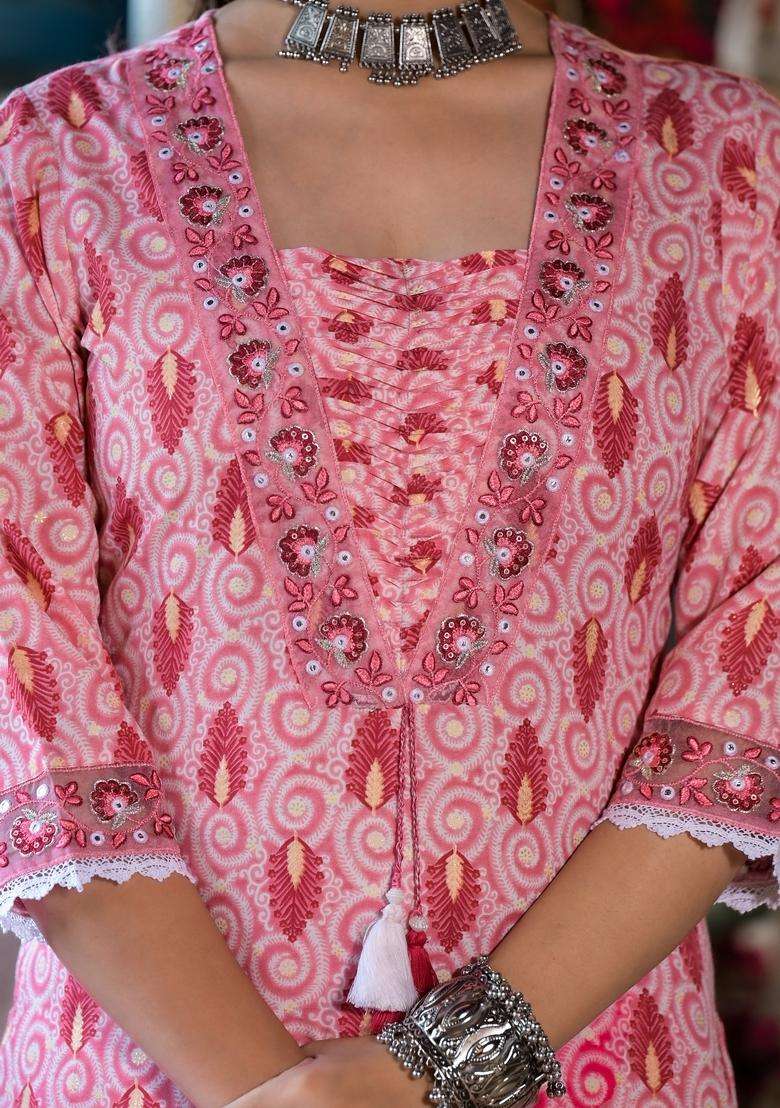 Multicolor Printed Rayon Straight Kurta Set - Indya