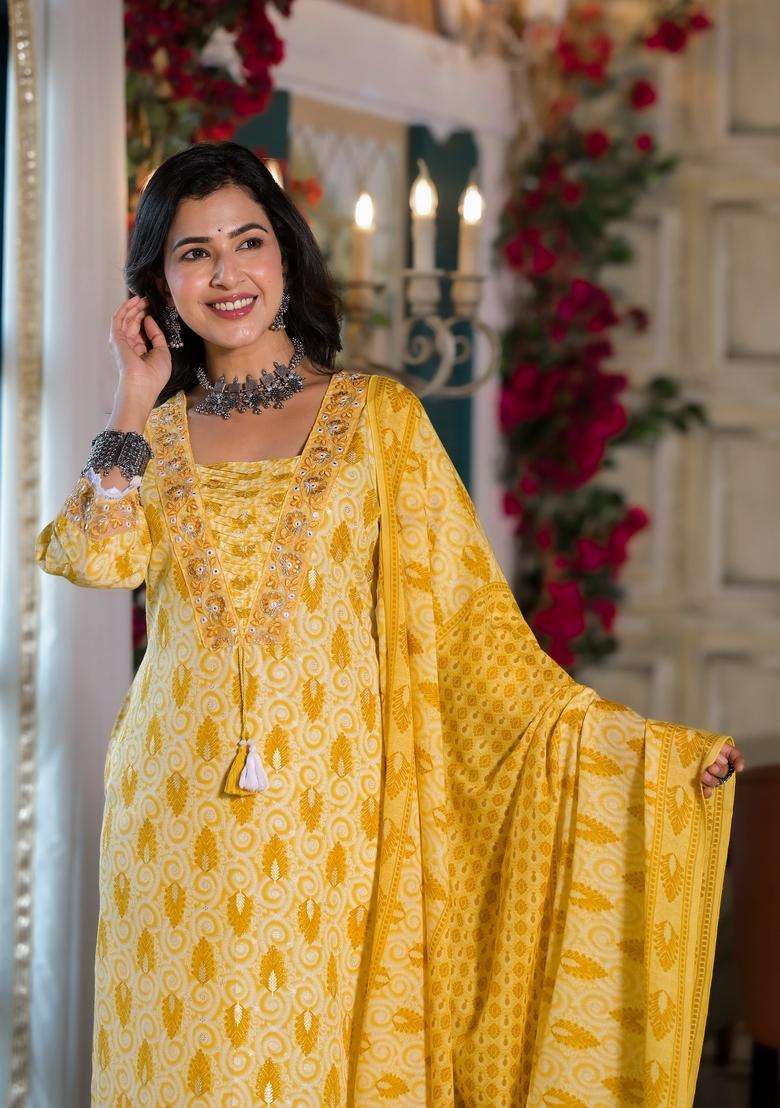 Multicolor Printed Rayon Straight Kurta Set - Indya