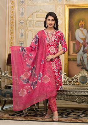 Pink Embroidery Rayon Kurta Set