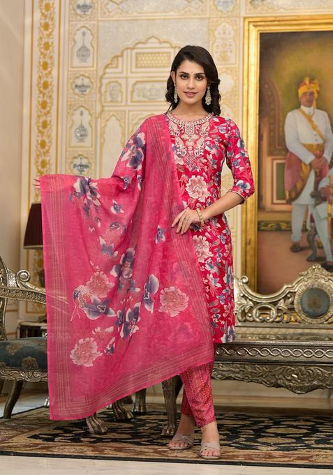 Pink Embroidery Rayon Kurta Set
