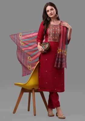 Multicolor Embroidery Rayon Kurta Set