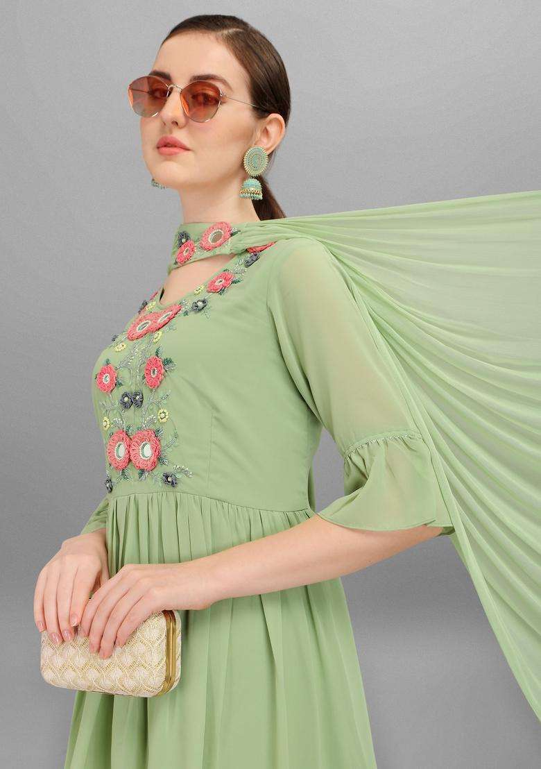 Multicolor Embroidered Rayon Sharara Set - Indya