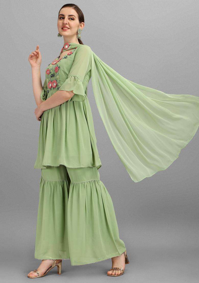 Multicolor Embroidered Rayon Sharara Set - Indya