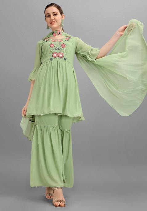 Multicolor Embroidered Rayon Sharara Set