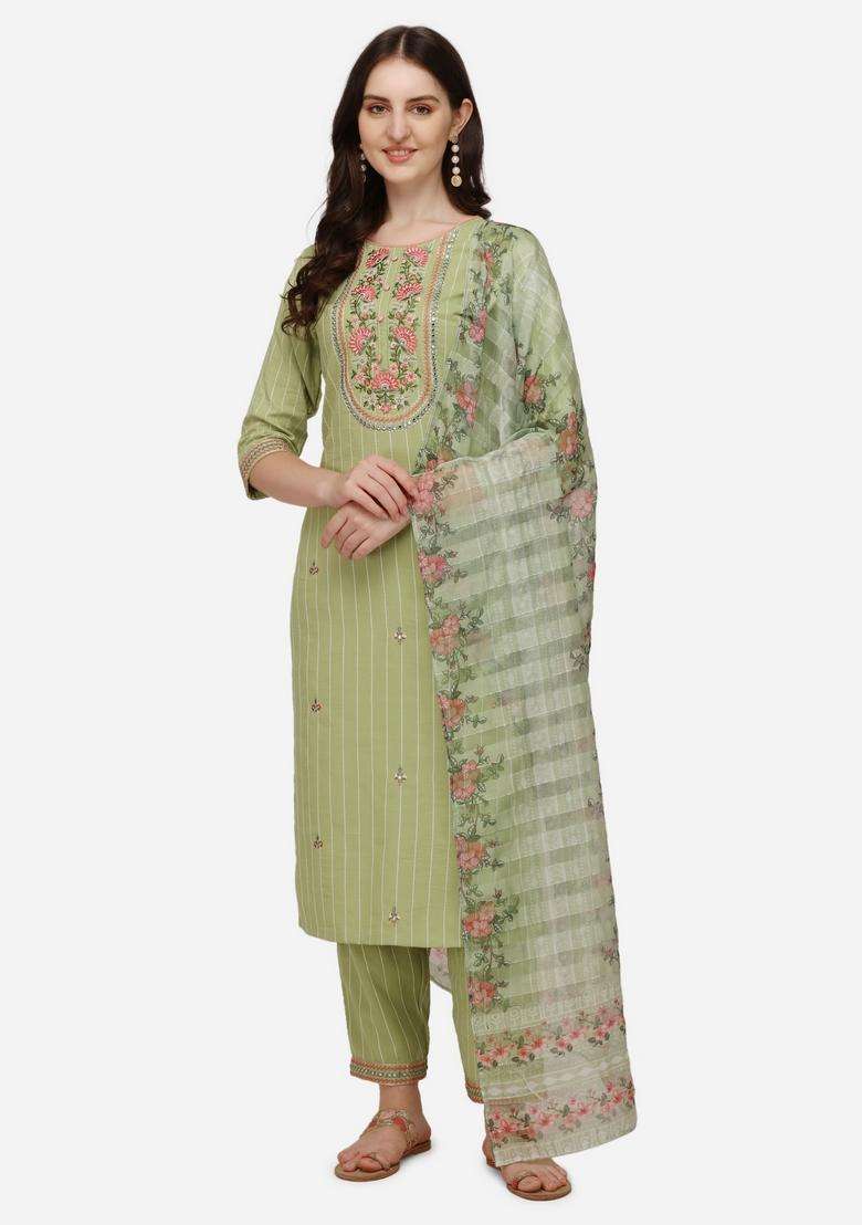 Multicolor Embroidered Rayon Straight Kurta Set - Indya
