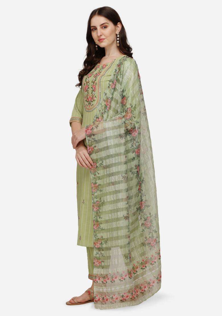 Multicolor Embroidered Rayon Straight Kurta Set - Indya
