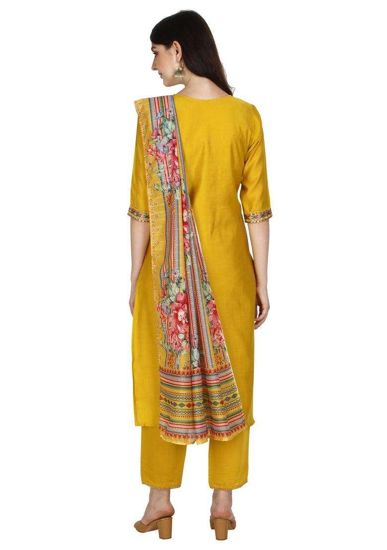 Multicolor Embroidered Rayon Straight Kurta Set - Indya