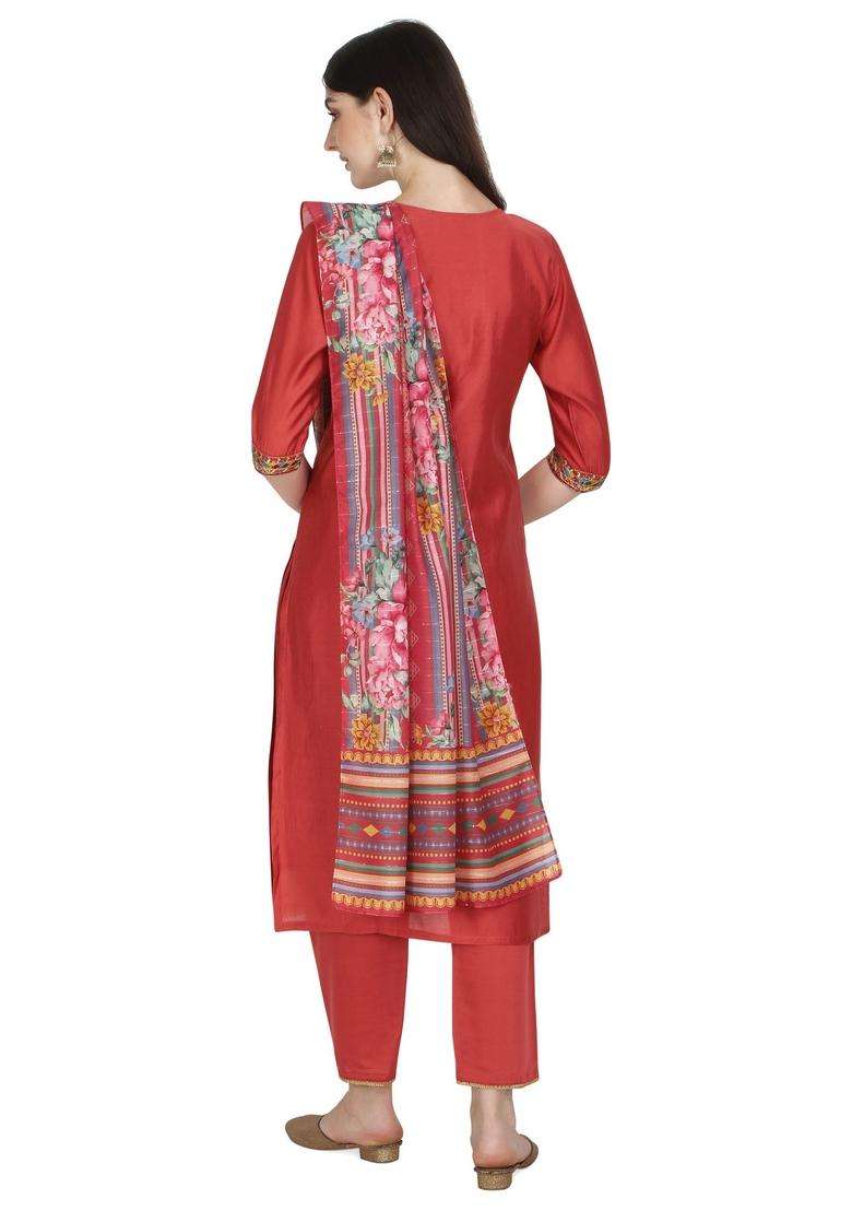 Multicolor Embroidered Rayon Straight Kurta Set - Indya