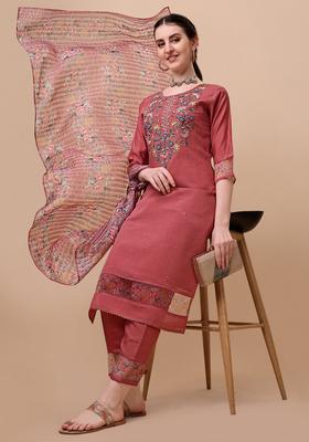 Multicolor Embroidery Rayon Kurta Set