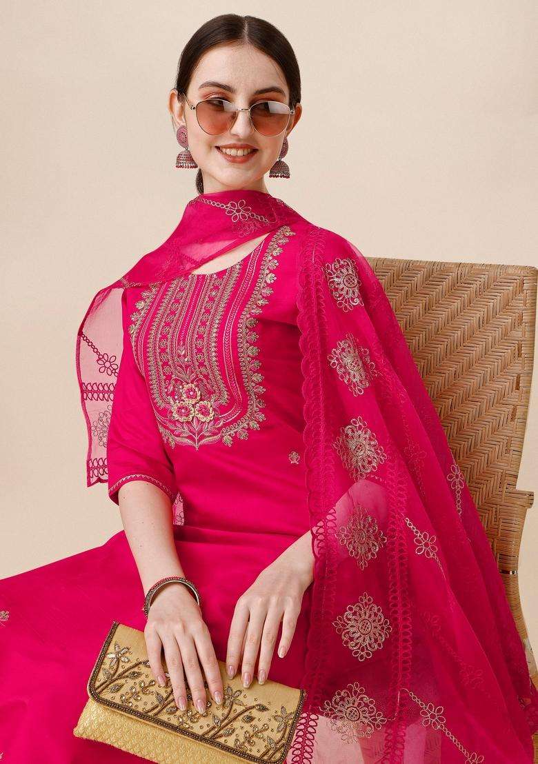 Multicolor Embroidered Rayon Straight Kurta Set - Indya