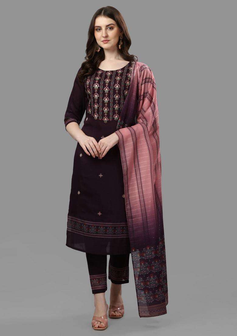 Multicolor Printed Rayon Straight Kurta Set - Indya