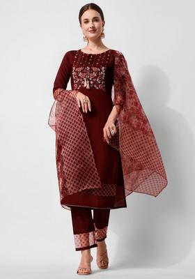 Multicolor Embroidery Rayon Kurta Set