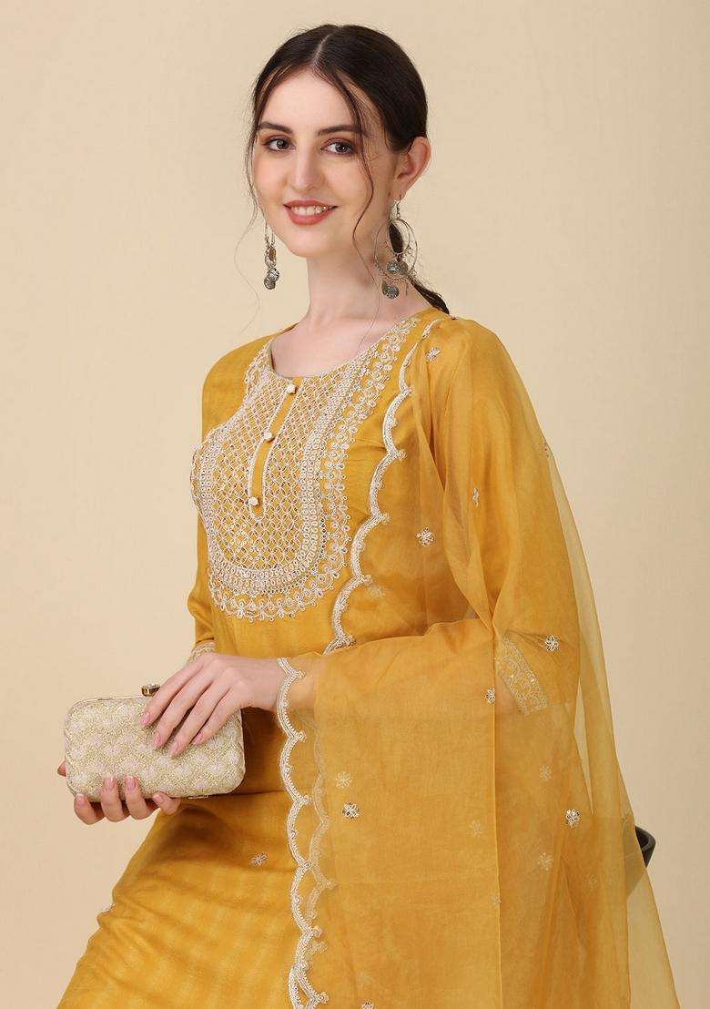 Multicolor Embroidered Rayon Straight Kurta Set - Indya