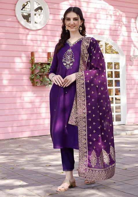 Multicolor Embroidery Rayon Kurta Set