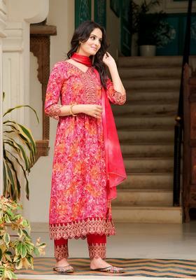 Pink Embroidery Rayon Kurta Set