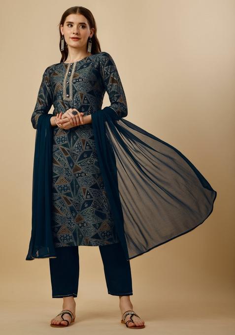Multicolor Embroidery Rayon Kurta Set