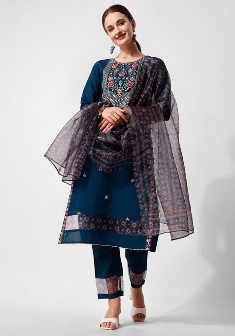 Multicolor Embroidery Rayon Kurta Set