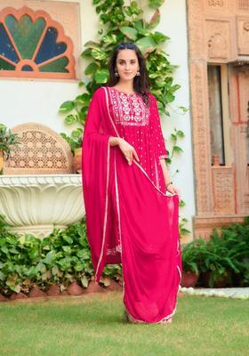 Pink Embroidery Rayon Kurta Set