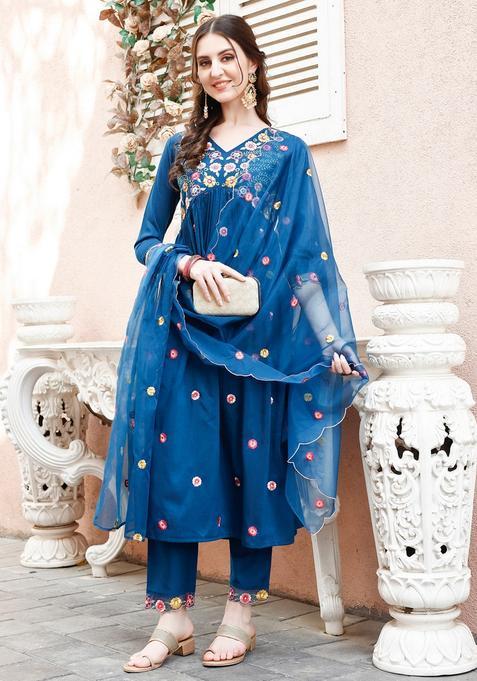 Multicolor Embroidery Rayon Kurta Set